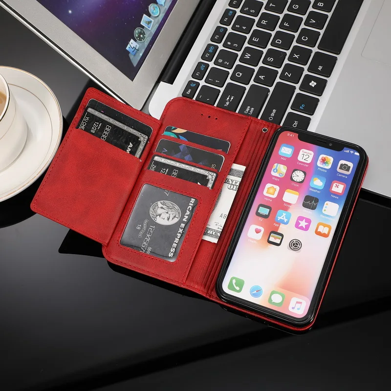 Чехол-кошелек на молнии для iPhone XS Max XR X 7 8 Plus 7plus 8plus 6 6s, роскошный кожаный чехол с карманами для карт, полное покрытие, подставка