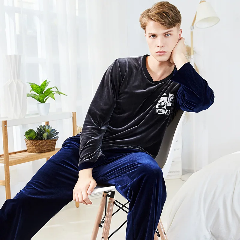 

Yao ting Soft Medium Thick Sun rong shui yi Men Autumn And Winter Velvet Long Sleeve Pullover Tracksuit Two-Piece Set 975