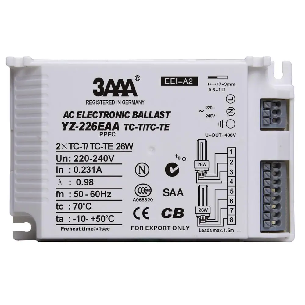 3AAA YZ-113EAA YZ-213EAA TC-D/DE 13W YZ-126EAA YZ-226EAA TC-T/TC-TE 26W YZ-132EAA PLC-T TC-TE AC PPFC Electronic Ballasts