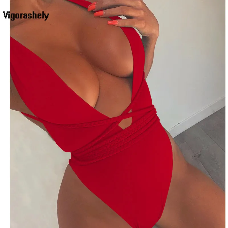 Женский сплошной купальник пуш-ап красный однотонный пляжная одежда бразильский