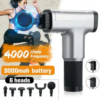 

6 Gear Massage Guns 6 Heads Fascia Massager Muscle Percussion Therapy Pain Relief Relax Silver 4000r/min 3000mAh Rechargeable