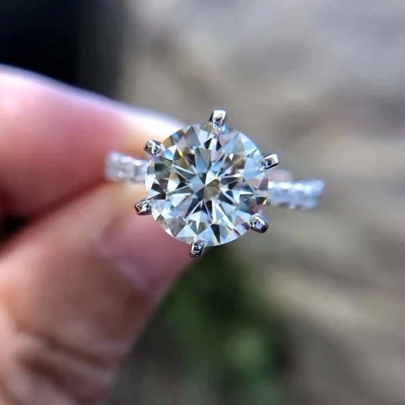 

With Certificate Luxury 100% Original 925 Solid Silver Ring Topaz 8mm 2ct Lab Moissanite Diamond Wedding Rings Fine Jewelry J427