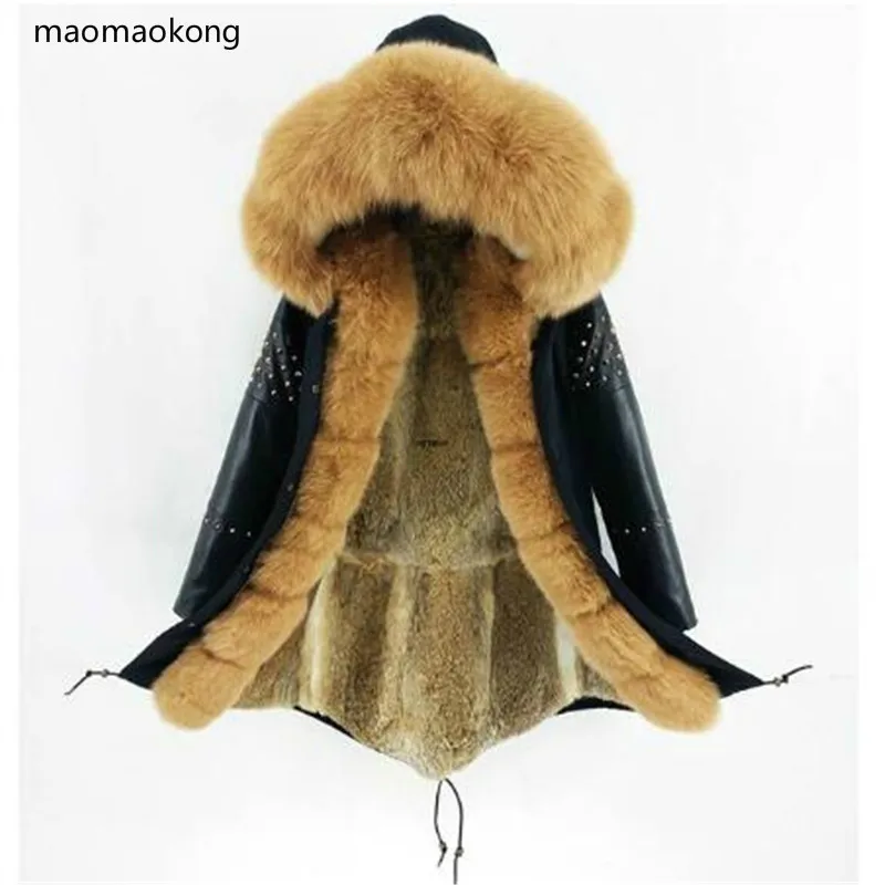 

2019 new Women Long Parka Winter Jacket raccoon fox fur collar rabbit fur lining Streetwear Real Fur Coat