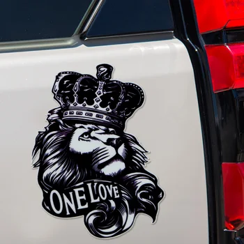 

LEEPEE 16.5*11.2CM DIY Decor High Quality Animal Car Sticker Vinyl Car Sticker Decal One Love Lion Crown graphic Cartoon
