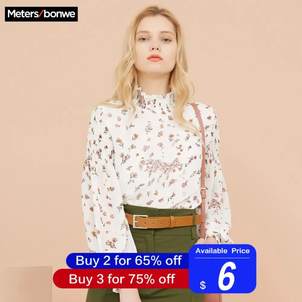 Metersbonwe, женские блузки с цветочным принтом,, новая мода, свободные, милые, для девушек, для студентов, официальная блузка, рубашка, повседневные топы