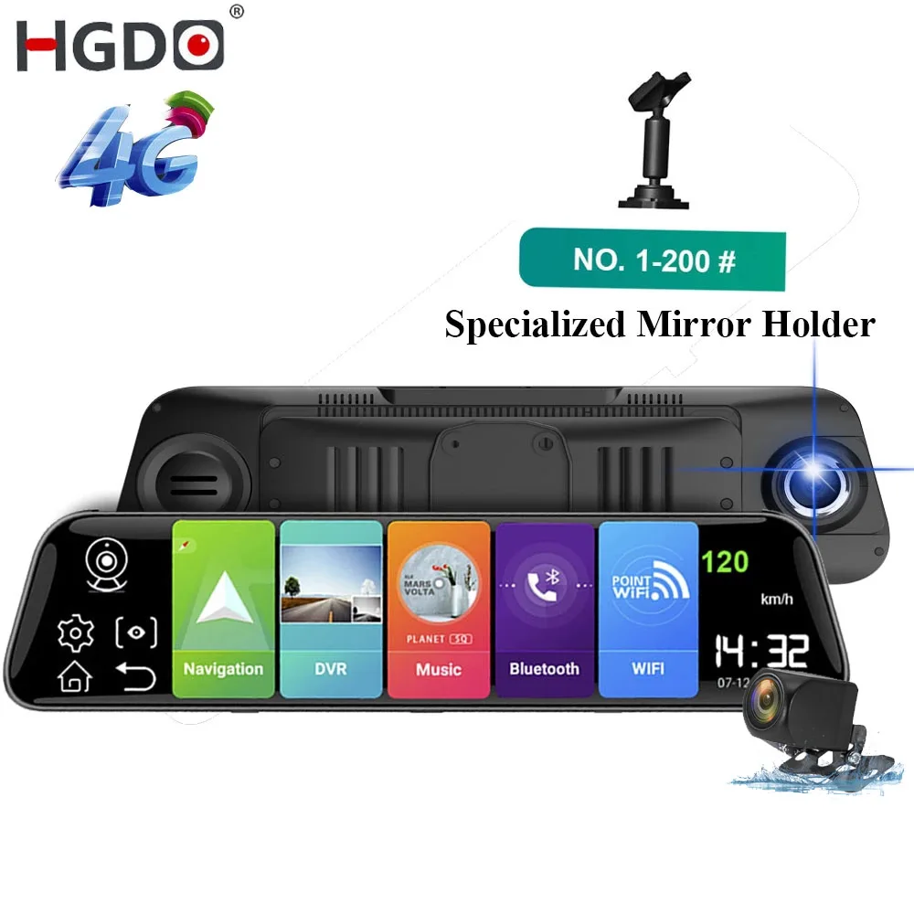 

HGDO 10" 4G Car DVR Camera Android 8.1 Stream Media Rear View Mirror FHD 1080P WiFi GPS Dash Cam Registrar Video Recorder ADAS