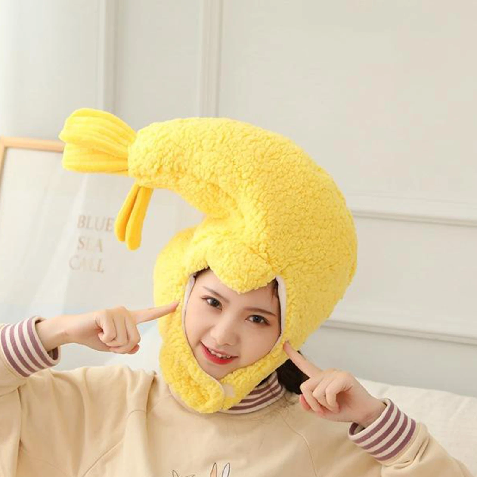Comfortable Plush Fun Hood Lobster Prawn Shrimp Hats Women Men Costume Hats Warm Soft Cozy Headdress Photographic Headwear