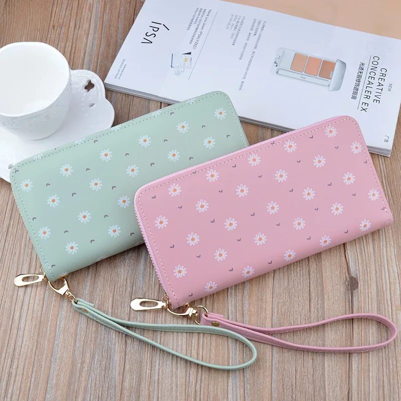 

New women's purse women's long zipper hand bag soft leather clip large capacity small chrysanthemum wallet mobile phone bag