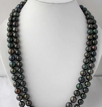 

0001316 LONG 50" 11-12mm round Tahitian black freshwater pearl necklace