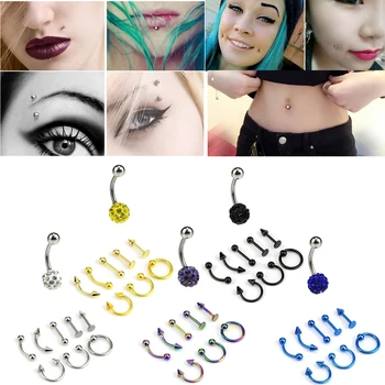 

18Pcs Piercing Kit Stainless Steel 14G 16G Belly Ring Tongue Nipple Nose Jewelry
