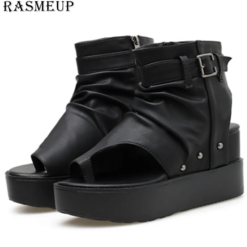 

RASMEUP New Style Chic Women Summer Sandals 2019 Fashion Platform Women's Wedge Boots Woman Casual Chunky Shoes Women Sandals