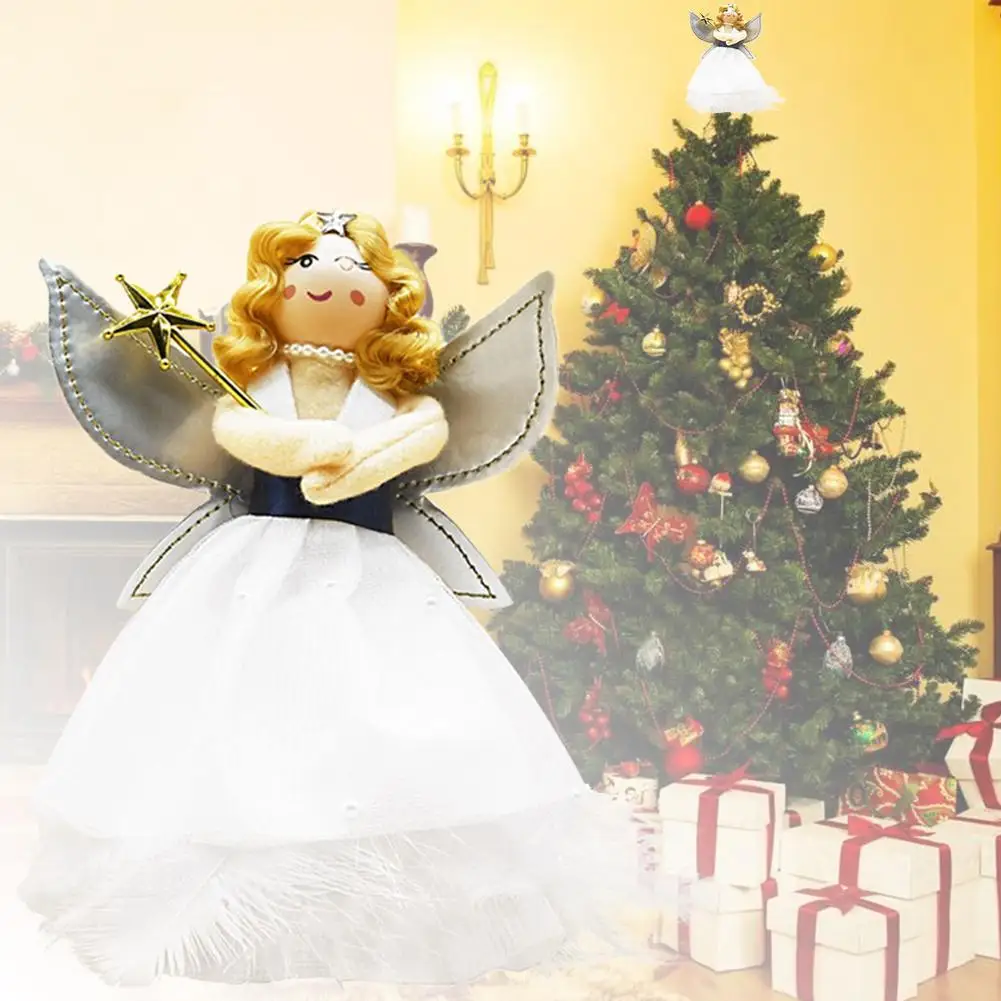 

Christmas Tree Angel With Silver Wings XmasTree Treetop Decoration Mini Xmas Tree Ornament Stars For Wedding Holiday Party