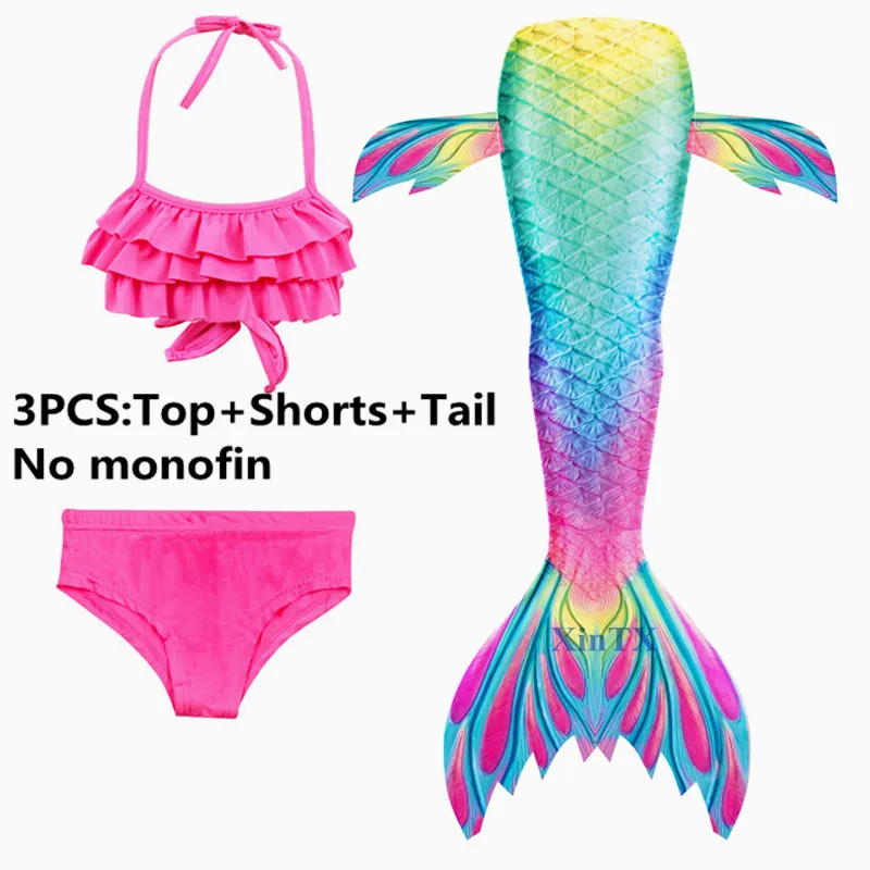 3pcs swimsuit only Новое поступление! Необычные Русалочки хвосты с/без плавников Monofin Флиппер Русалочки плавательные хвосты для детей девочек летняя пляжная одежда купальники - Цвет: 3pcs swimsuit only