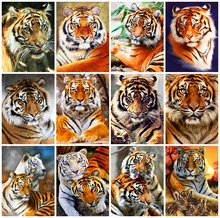 AZQSD Diamond Painting Tiger Cross Stitch Picture Of Rhinestones Handmade Diamond Art Embroidery Animal Mosaic Home Decor Gift
