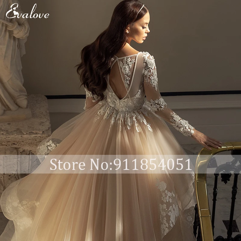 red wedding dresses EVALOVE Gorgeous Appliques Court Train A-Line Wedding Dress Luxury V-Neck Beading Long Sleeve Customized Princess Bridal Gown tea length wedding dress