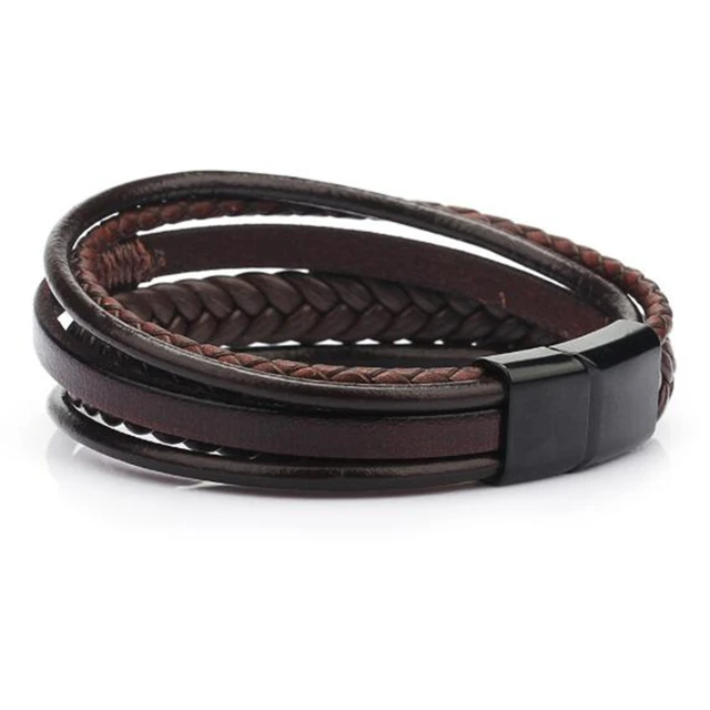 Trendy Genuine Leather Bracelets Men Stainless Steel Multilayer Braided Rope Bracelets for Male Female Bracelets Jewelry 5