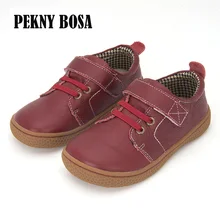 PEKNY BOSA/Брендовая детская кожаная обувь; детская обувь для мальчиков; унисекс; ортопедическая обувь для девочек; размеры 31-35; коричневый, красный цвет
