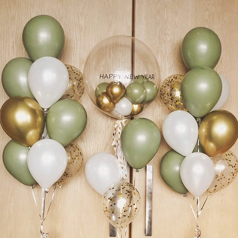 1Set Balloons Eucalyptus Pearl White Gold Confetti Balloon Wedding Baby Shower Olive Green Birthday Party Decorations | Дом и сад