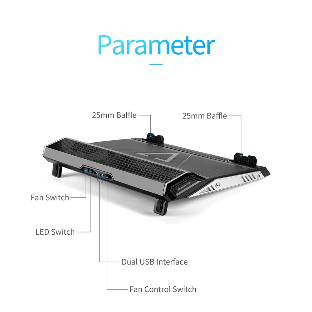 LLANO V6 Portable Laptop Cooler with USB 2.0 Ports 16 Led Air Cooler Cooling Fan Base Notebook Cooler for 15 15.6 17 Inch Laptop