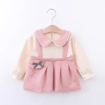 

2020 New Baby Girl Birthday Dress Solid Kids Dresses For Girls Casual Wear Little Girls Autumn Clothes Princess Dress Pink 0-2Y