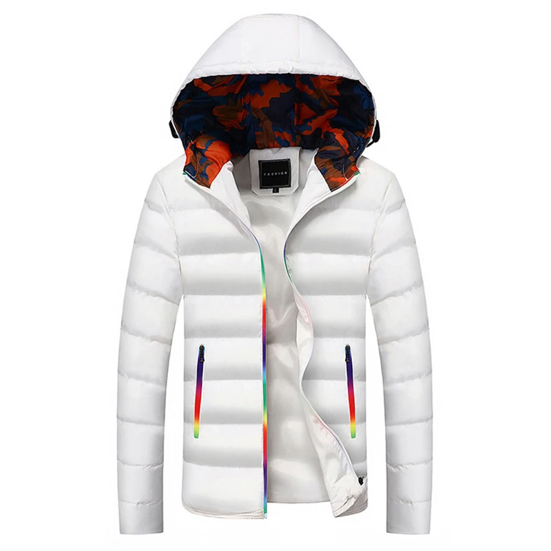 Зимняя мужская куртка с капюшоном, толстая теплая парка на утином пуху, мужская повседневная приталенная куртка, Мужское пальто, новая мода, парки Плюс 5XL - Цвет: CC020-White