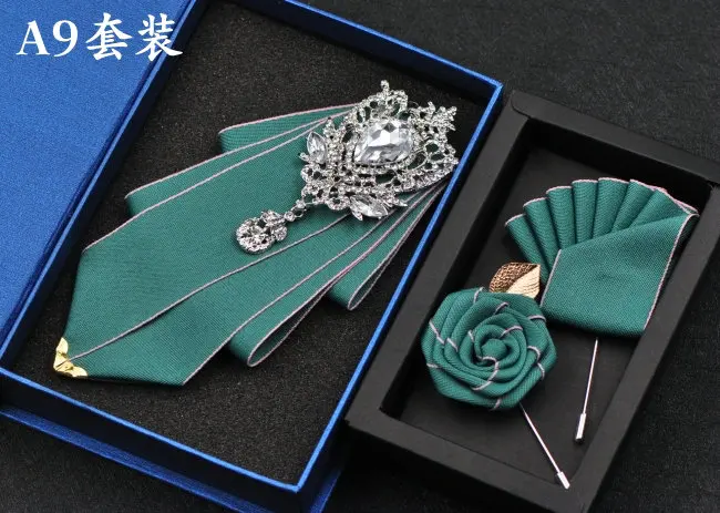 3pcs Bow Tie Set Мужской женский деловой Галстук Свадебная вечеринка сплав металлическая голова галстук-бабочка со стразами набор брошей платок Карманный квадратный галстук-бабочка - Цвет: 3pcs Bow Tie Set