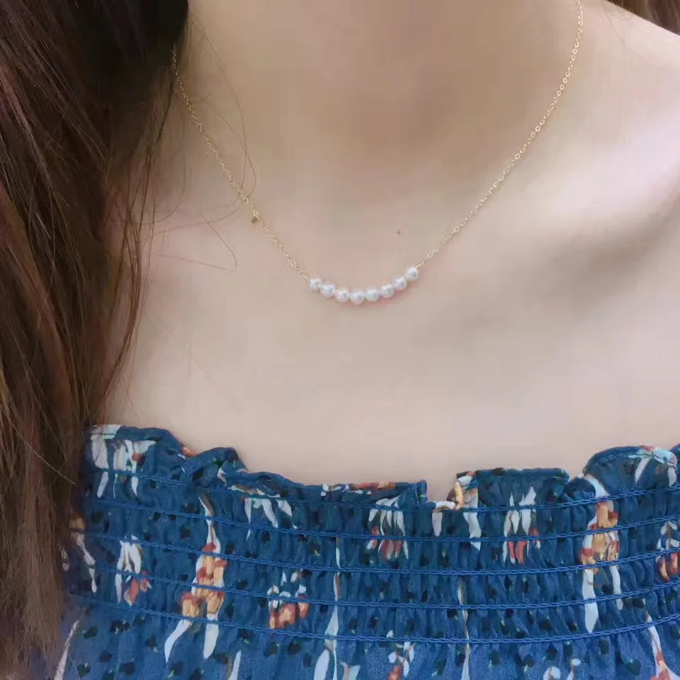 

Butterfly Home Djxs1z4ee Necklace My Smile Natural Pearl 3-4 near Round 14 zhu jin Clavicle Necklace Hipster