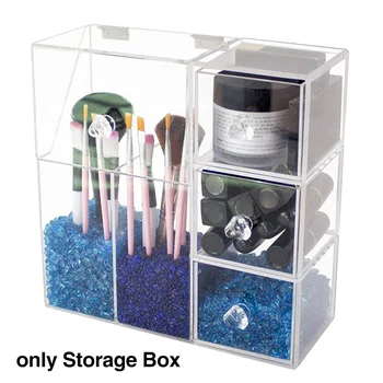 

Cosmetics Organizer Transparent Acrylic Desktop Storage Box Dust Proof Universal With Lid Makeup Brush Space Saving With Drawers