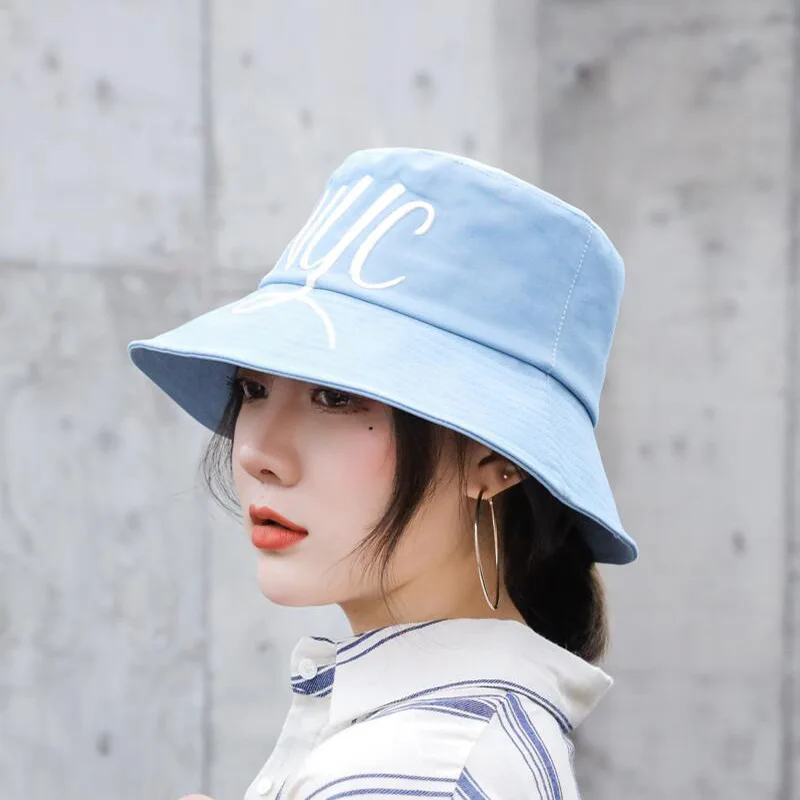 Korean autumn new Harajuku letter embroidery basin cap simple academic style young men fisherman hat children
