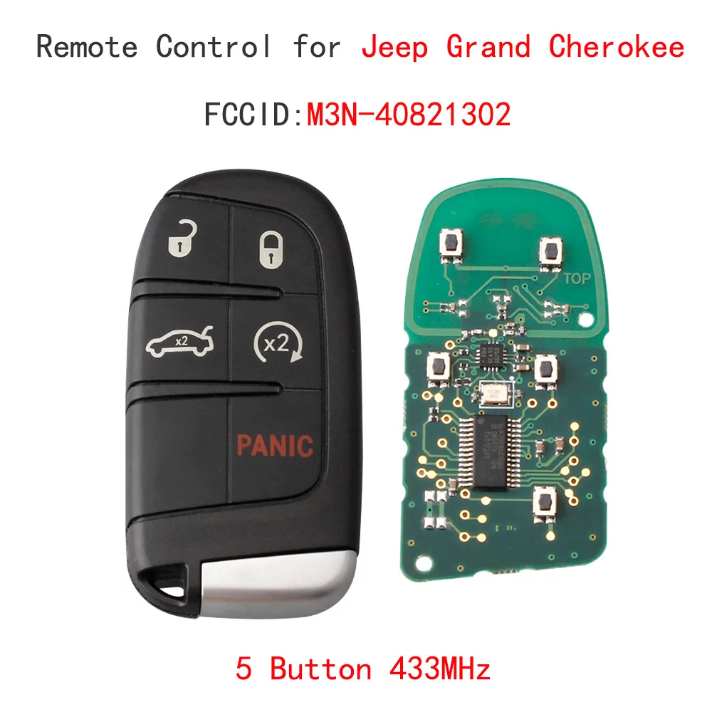 

5 Button 433MHz Replacement Smart Remote Key Keyless Fob For Jeep Grand Cherokee 2014-2018 Car Key eps7236 M3N40821302 Chip