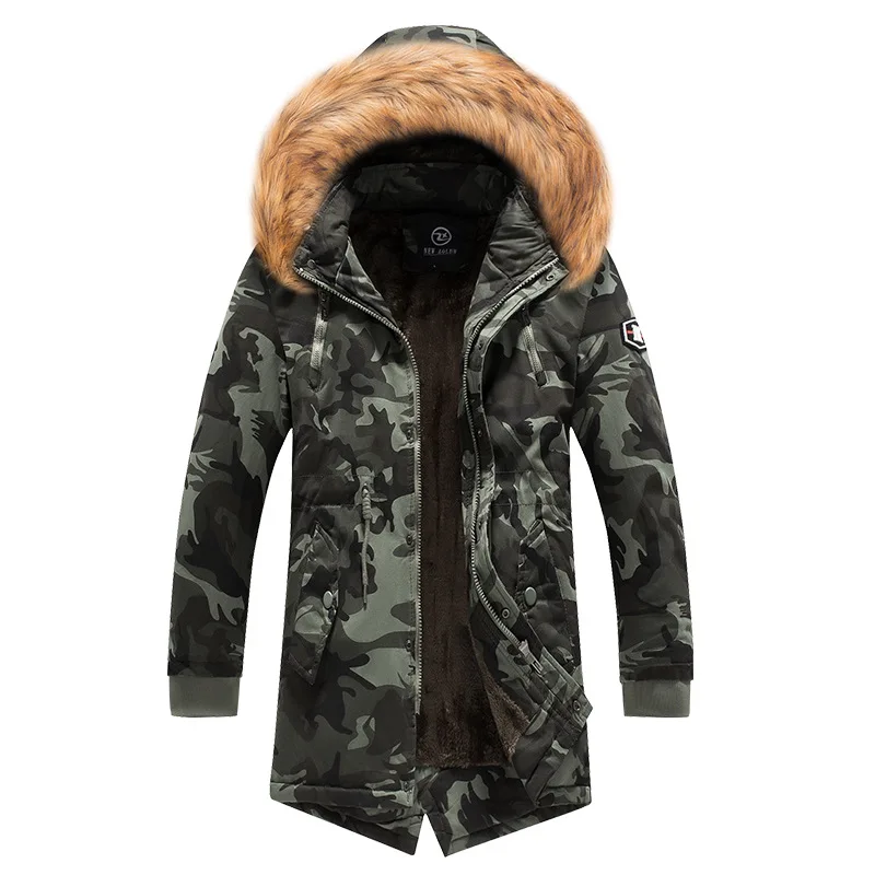 Для мужчин s камуфляж куртка камуфляжная куртка теплая зимняя одежда с капюшоном, из плотного бархата ветрозащитное пальто Для мужчин Теплая мужская куртка средней длины куртки в стиле "Милитари" - Цвет: Dark Green HQ910