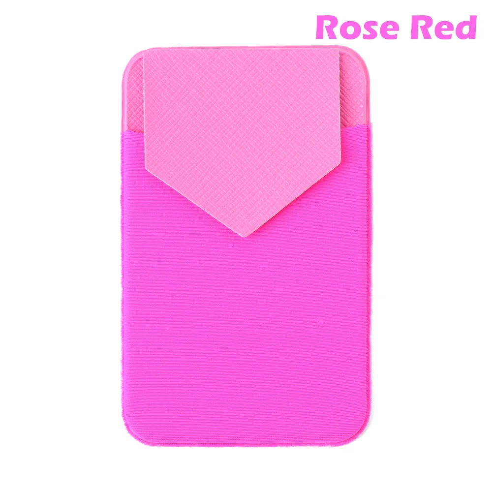 Съемный универсальный чехол, тонкий карман, лайкра, искусственная кожа, задний держатель для карт, клейкая наклейка, карман для мобильного телефона - Цвет: Розово-красный