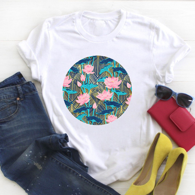 Flower Floral Book Cute Print Short Sleeve Ladies Summer T Tee Female Top Shirt Clothes Tshirt Womens Graphic T-shirt