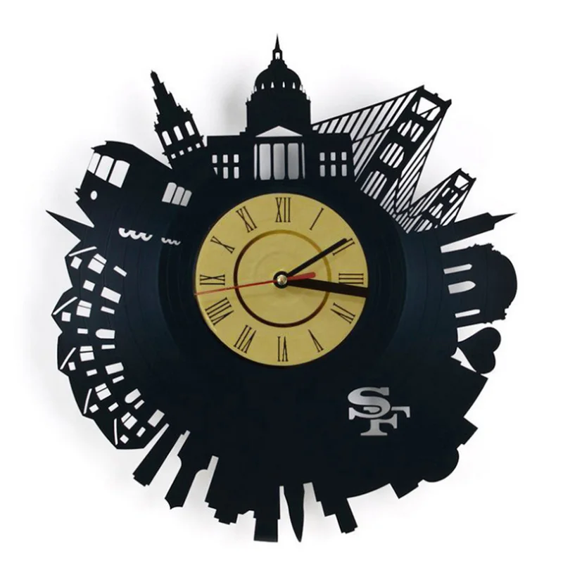 

San Francisco City Black Vinyl Record Wall Clock Creative Fashion Decoration Sticker Home Decor 3D Hanging Watches YC5345