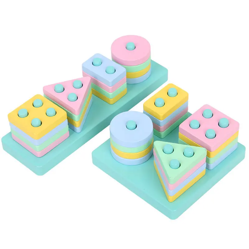 

DIY Wooden Puzzle Toys Building Blocks Geometric Shape Matching Pairing Board Montessori Colorful Toys Gifts For Children Kids