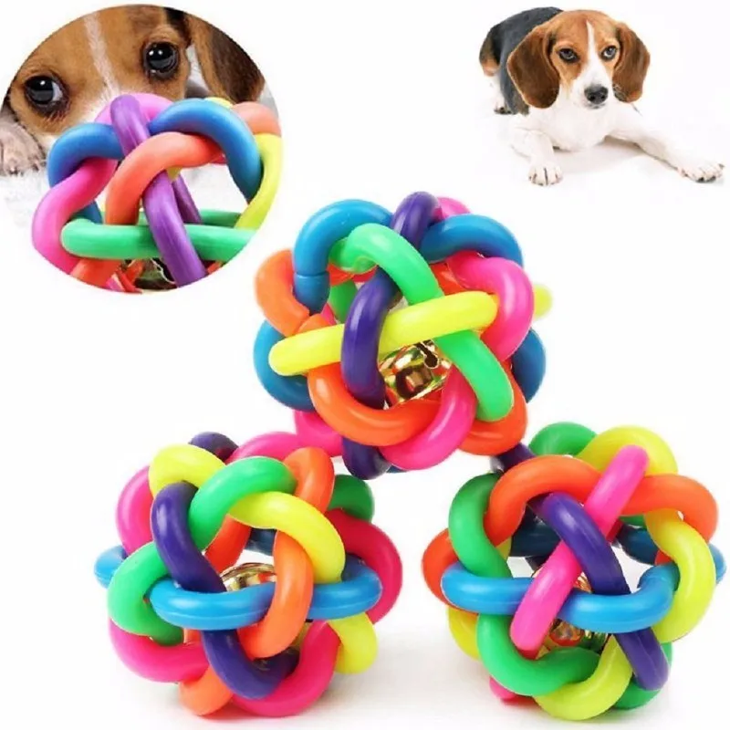 2019New Pet красочный мяч собака кошка игрушка красочный резиновый круглый шар с маленьким колокольчиком игрушка для домашней собаки