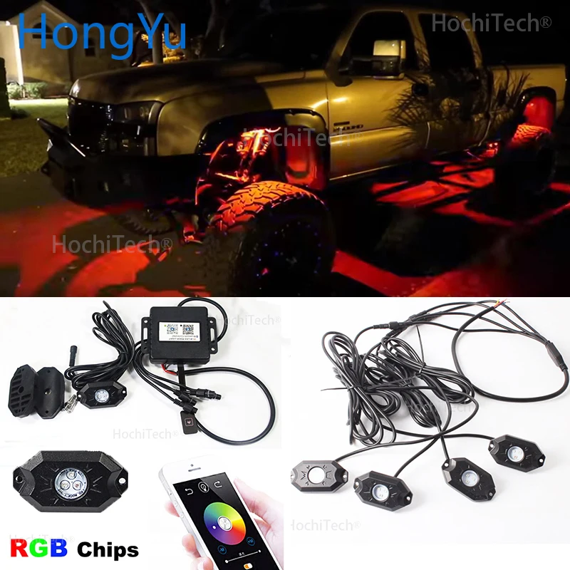 4 Pods/Set RGB LED Rock Lights Bluetooth Control Multicolor Neon Light Kit for Jeep Truck Car ATV SUV Vehicle Boat | Автомобили и
