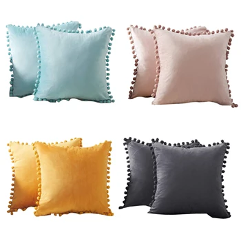 

2Pcs Velvet Pillow with Pompoms Pillowcases Decorative Pillow Case Pillow Seat Cushion Throw Pillow for Sofa