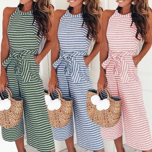 

Hot Selling 4-Color Fashion Slim Fit Lace-up Sexy Stripes Crew Neck Onesie 938