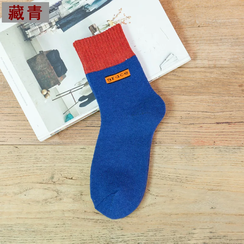 1pair New Winter Thick Warm Wool terry towel Women Sock Vintage Christmas grace Socks Colorful Gift winter Women's warm socks - Цвет: DARK BLUE