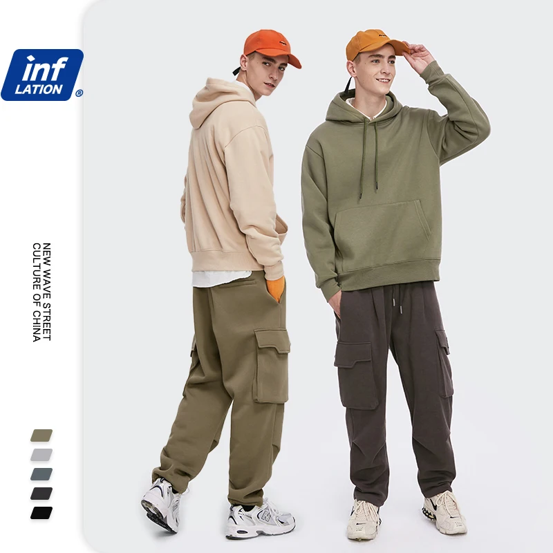 INFLATION Winter Fleece Sweatshirt Set Men Solid Color Tracksuit Couple Streetwear 2020 Loose Hoodie Set Woman Two Piece Outfit INFLATION Winter Fleece Sweatshirt Set Men Solid Color Tracksuit Couple Streetwear 2020 Loose Hoodie Set Woman Two Piece Outfit