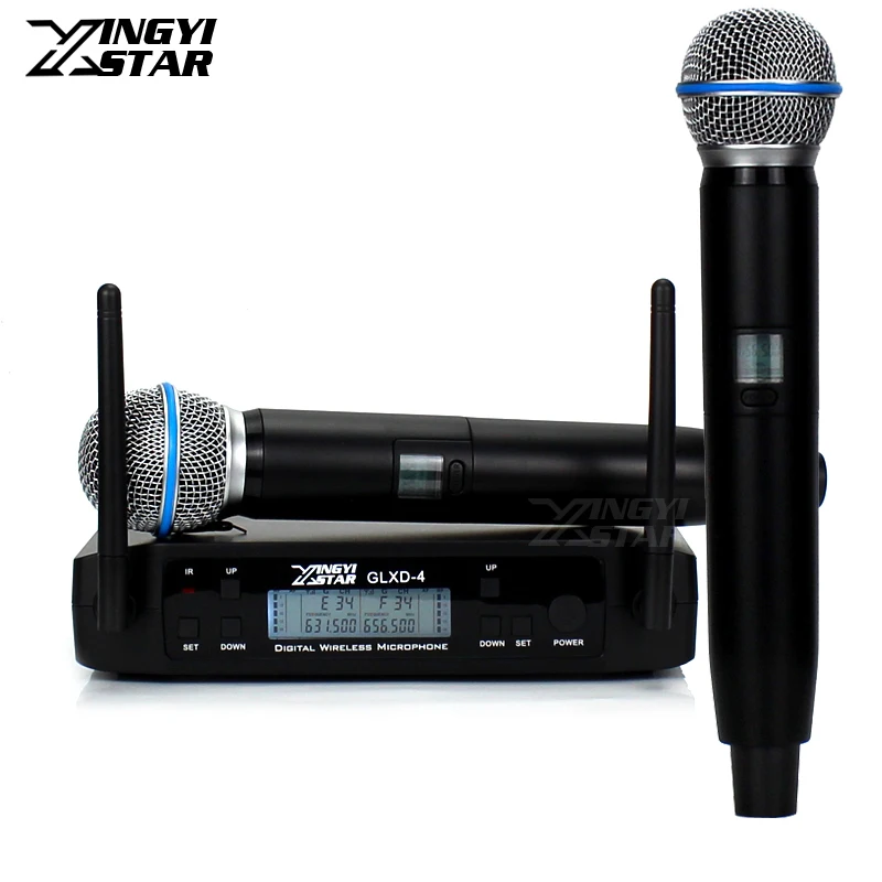 1 to 2 GLXD4 UHF Wireless Karaoke DJ Microphone System Dual Beta Handheld 58 Mic 