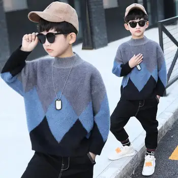 

Boys sweater sets 2019 new autumn children's imitation water velvet fashion bottoming shirt in the big children's tide clothes