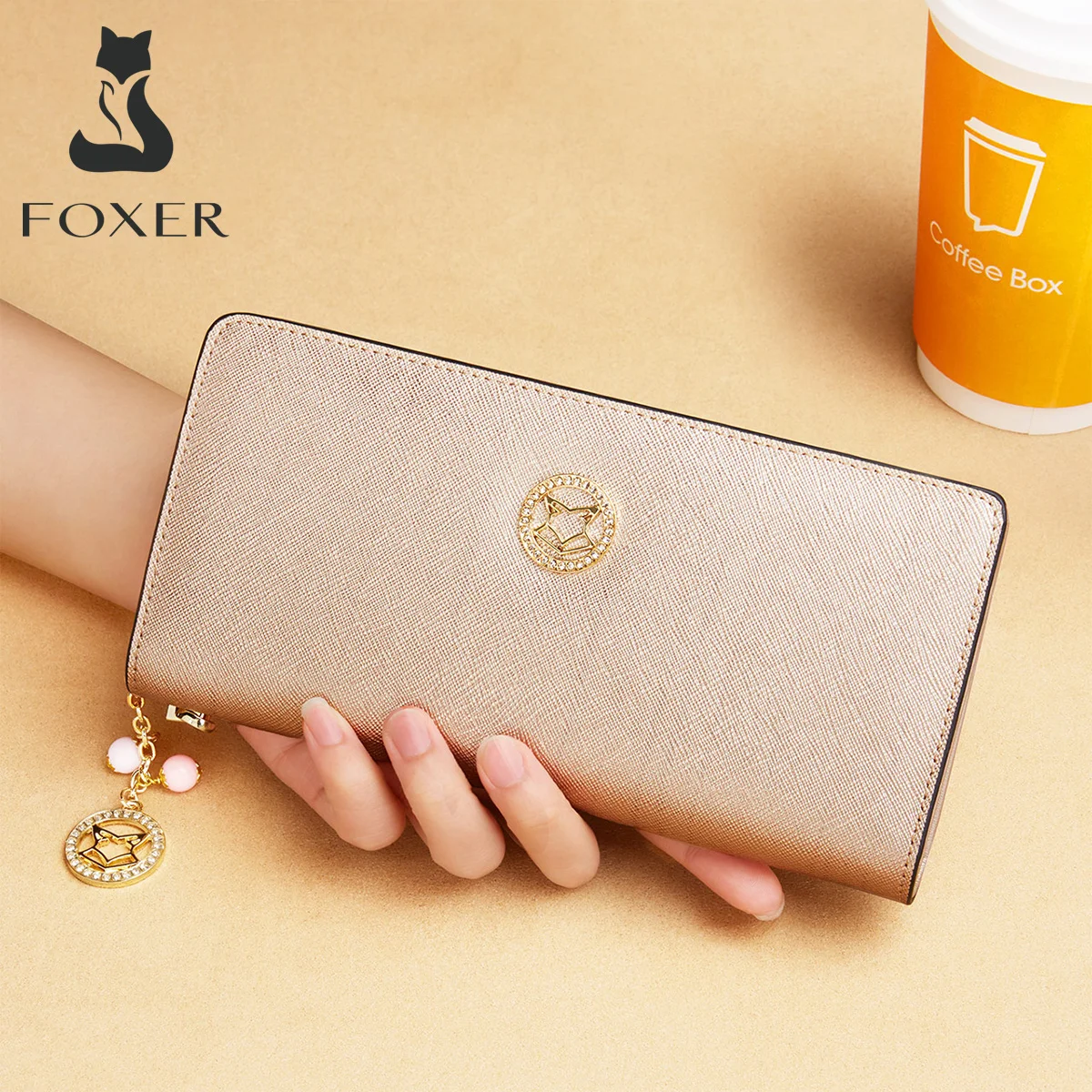 

FOXER Chic Female Large Capacity Long Wallets Women'S Stylish Card Holder Coin Case Business Lady Clutch Phone Bag Money Purse
