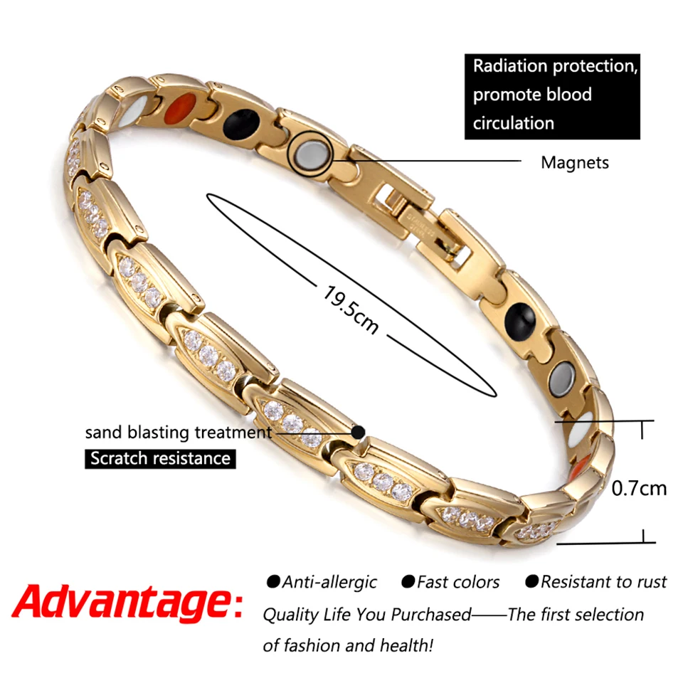 Kopen RainSo Roestvrij Staal Fashion Gouden Magnetische Vrouwen Armbanden Gezondheid Elementen Bio Energie Therapie Sieraden Vriendschap Gift 2019