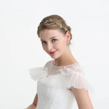 

NPASON Retro Women Crystal Pearl Hairband Alloy Floral Leaf Design Bridal Headpiece Wedding Rhinestone Headband