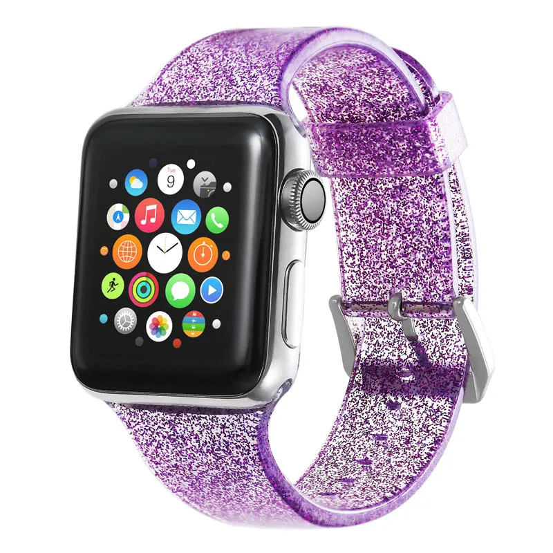 Прозрачный блестящий силиконовый ремешок для apple watch 5 apple watch 4 correa iwatch 42 мм 38 мм 44 мм 40 мм pulseira браслет - Цвет ремешка: purple