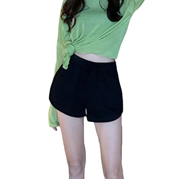 

Fashion Shopping Drawstring Women Shorts Solid Working Spring Summer Loose Casual With Pockets Elastic Band High Waist Daily