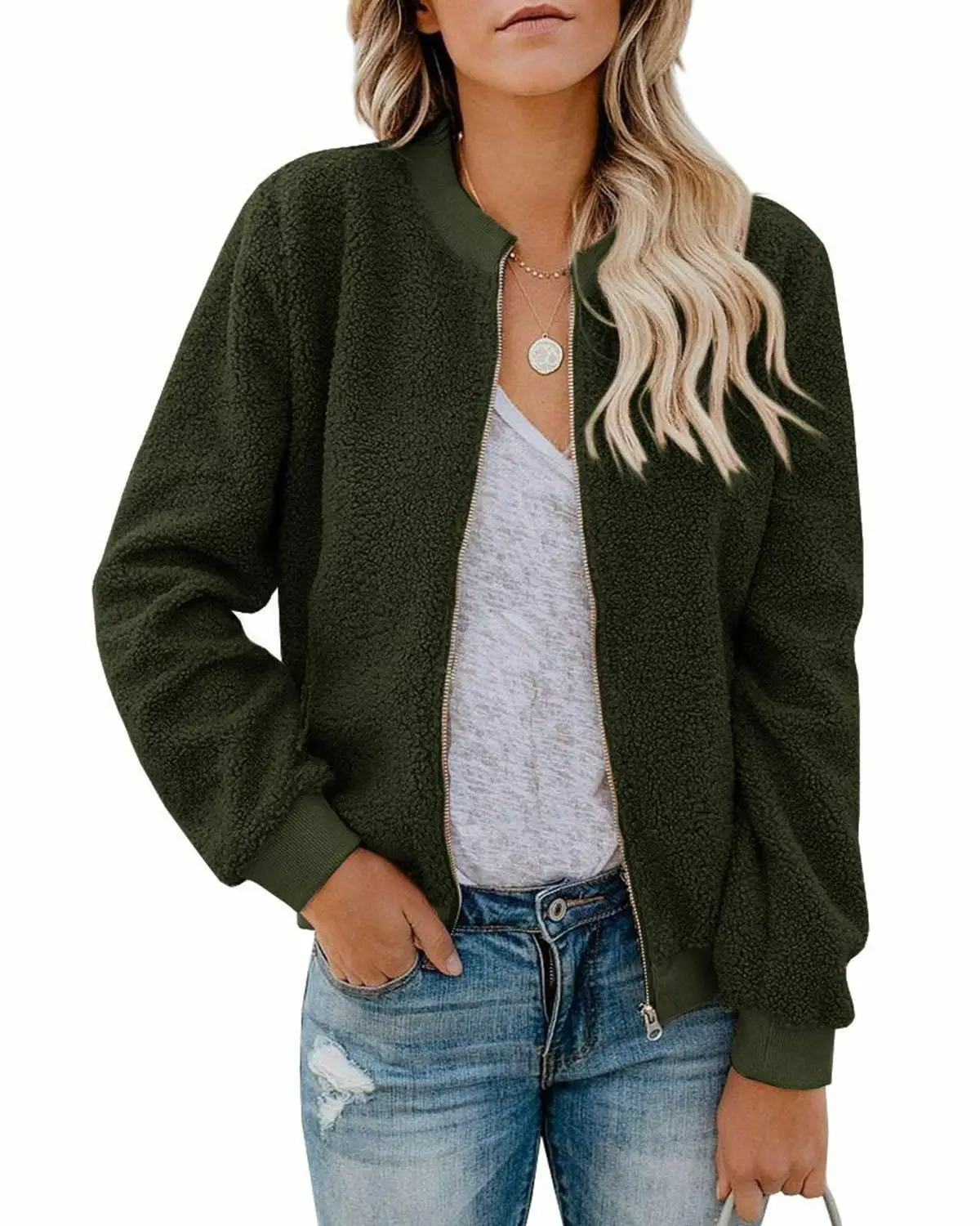 Women Winter Faux Fur Coat Thick Warm Jacket Coat Fluffy Fleece Sweatshirt Zipper Outerwear Oversized Imitation Fur Coat Female