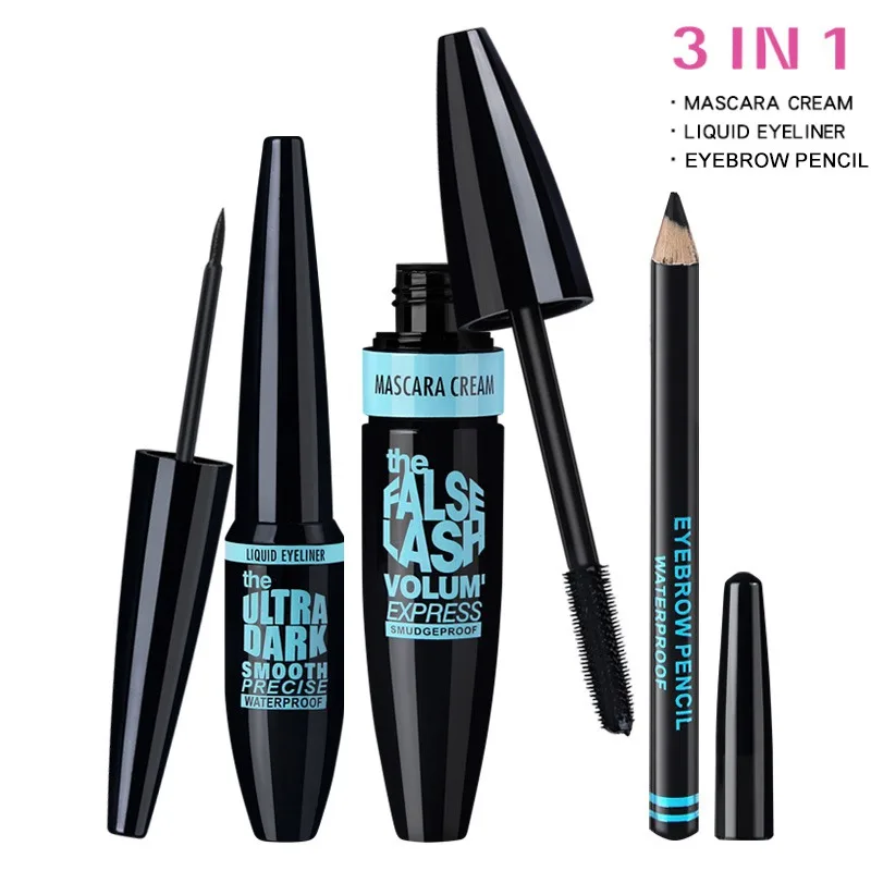 

3pcs Eyes Makeup Set Ultra Fine Eyebrow Lengthening Mascara Long Lasting Waterproof Eyeliner Cosmetic Kit Easy to Use